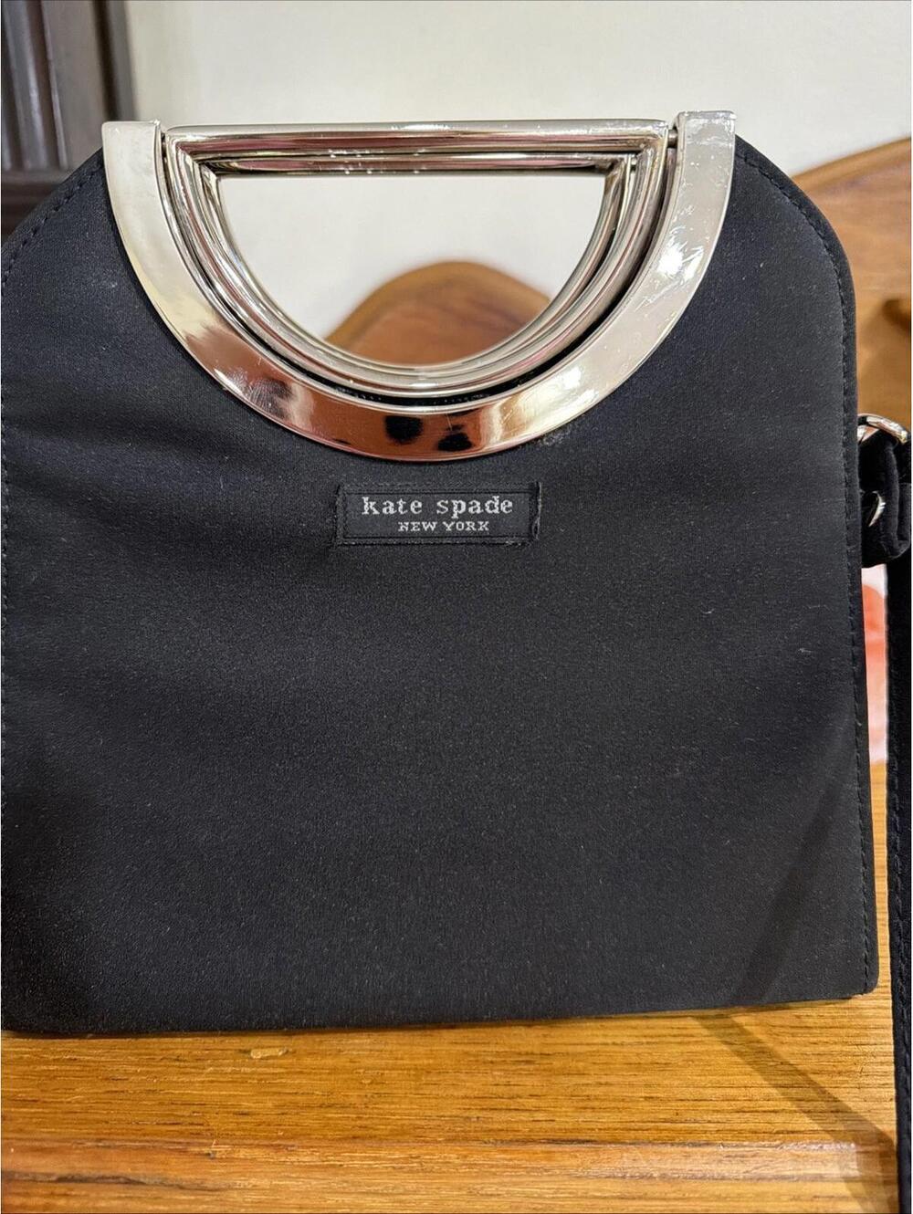 Vintage Classic Kate Spade Black Nylon Handbag Purse Cross Body Silver Handles - Picture 2 of 9